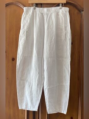 Eileen Fisher Pants Womens Large White Organic Linen Tapered Ankle 26.5” inseam